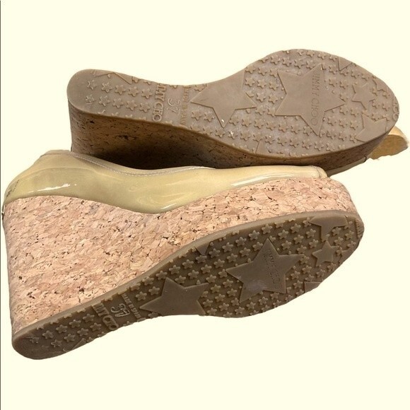Jimmy Choo Beige Patent Leather Papina Wedge Pumps Size 37 - Picture 6 of 10